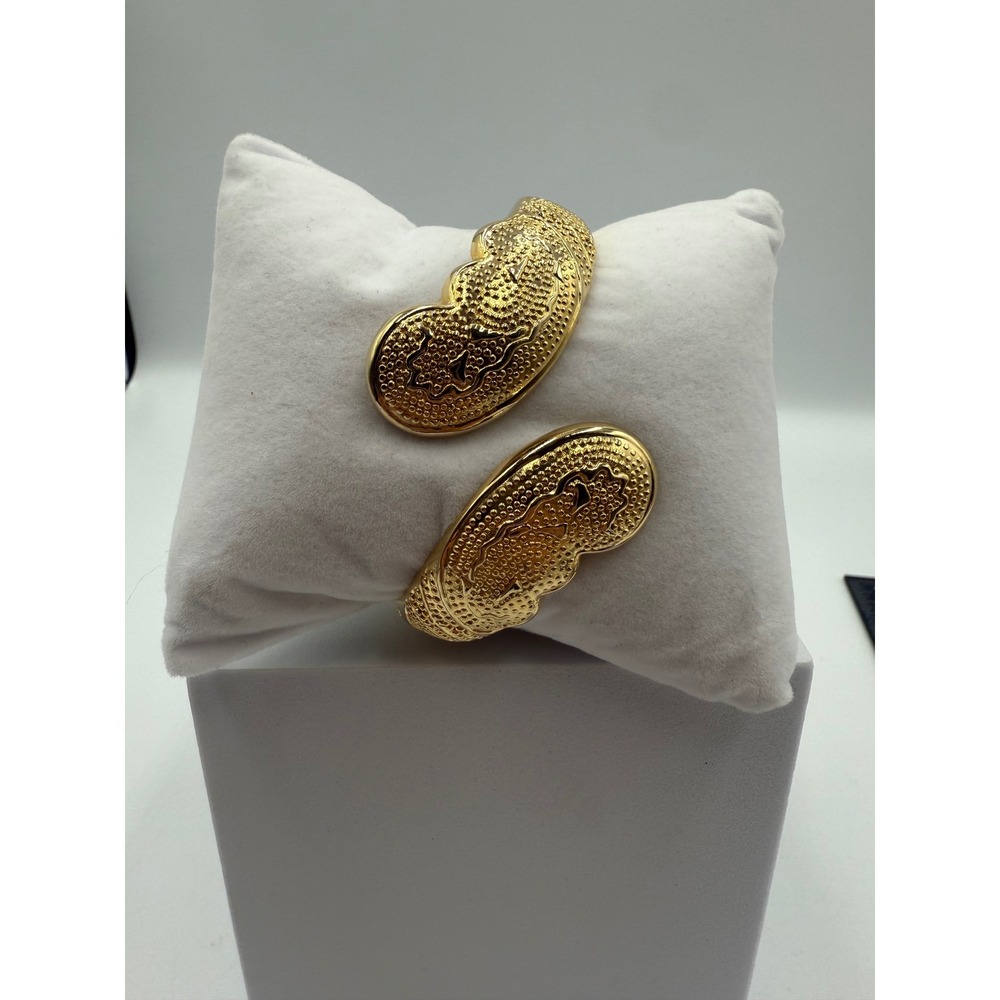 Vintage Gold Tone Textured Bypass Hinge Cuff Bracelet Bold Statement Jewelry
